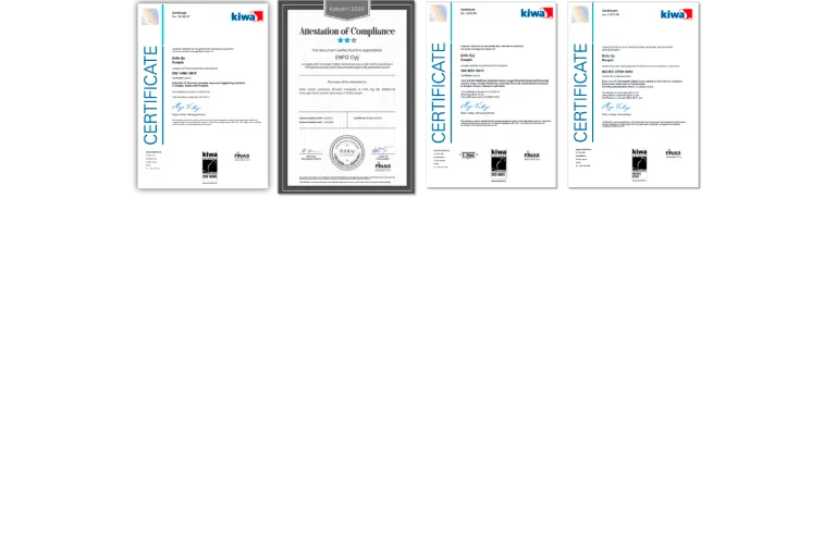 Certificates ISO14001, Katakri2020, ISO9001, ISO27001 